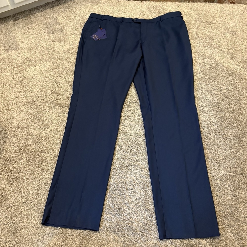 Giorgio Fiorelli Mens 48L Suit Pants Blue Pleated Unhemmed D47815-17 Modern Fit